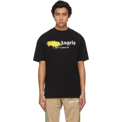 Palm Angels La Sprayed Logo Cotton Jersey T-shirt In Black