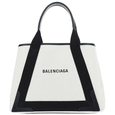 Balenciaga Women's Handbag Shopping Bag Purse In In Nylon  Navy Cabas In White