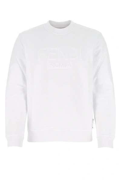 Fendi Men's Debossed-logo Crew Sweatshirt In White