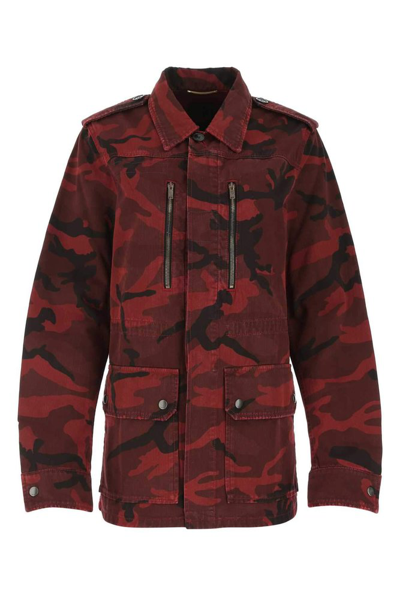 Saint Laurent Camouflage Print Military Jacket In Red
