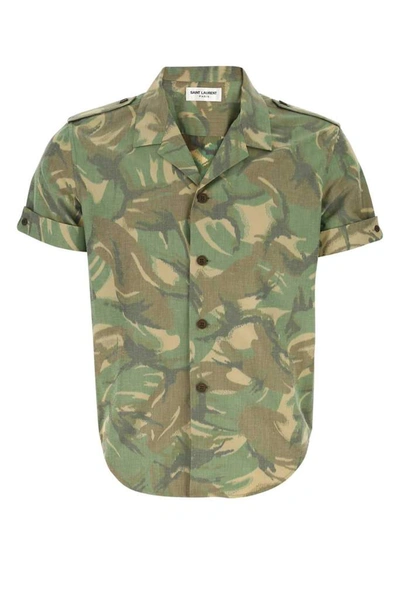 Saint Laurent Camouflage Print Short-sleeve Shirt In Green