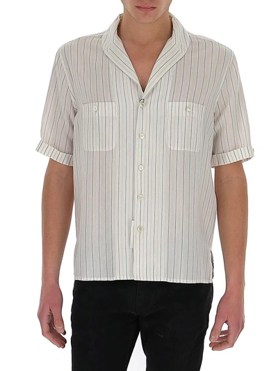 Saint Laurent Shirt With Shawl Collar In Striped Chenille Voile In White