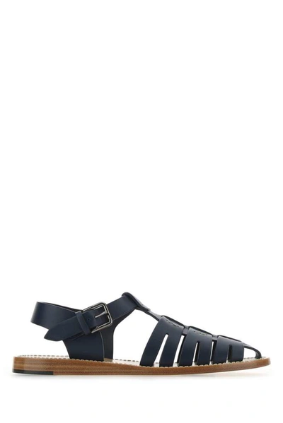 Dolce & Gabbana Calfskin Pantheon Gladiator Sandals In Dark Blue