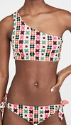 La Doublej Geometric-print One-shoulder Bikini Top In Groovy Dot Giallo