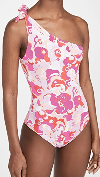 La Doublej Goddess Floral Asymmetric Swimsuit In Peonia Rosa