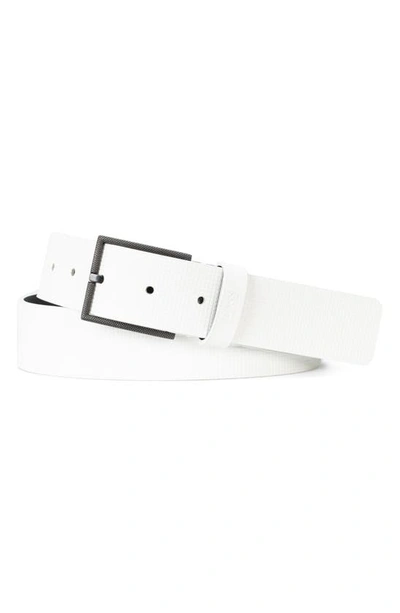 Hugo Tril Grid Textured Leather Belt In White