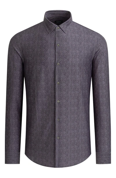 Bugatchi Ooohcotton Tech Herringbone Knit Button-up Shirt In Charcoal