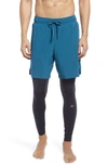 Alo Yoga Stability 2-in-1 Athletic Tights In Mineral Blue/ Black