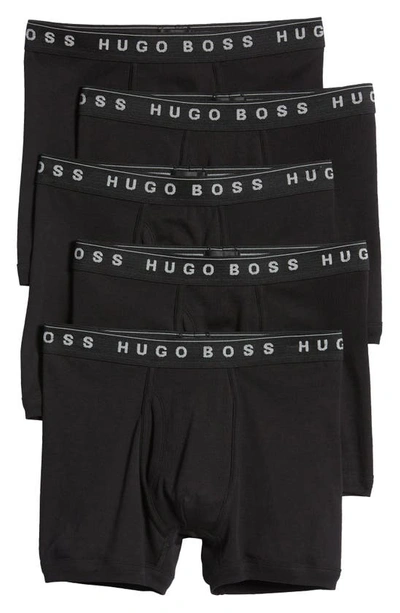 Hugo Boss Five-pack Of Logo-waistband Boxer Briefs In Black