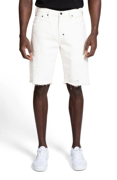 Prps Distressed Raw Hem Nonstretch Denim Bermuda Shorts In White
