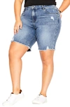 City Chic High Waist Distressed Denim Shorts In Acid Wash