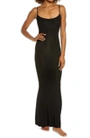 Skims Soft Lounge Ribbed Stretch-modal Maxi Slip Dress In Onyx