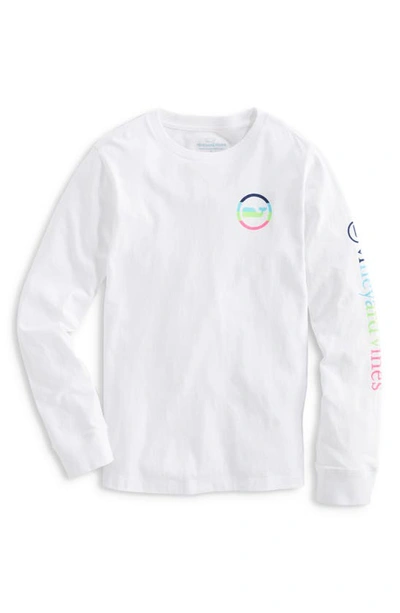 Vineyard Vines Kids' Neon Whale Dot Long Sleeve Graphic Tee In White Cap