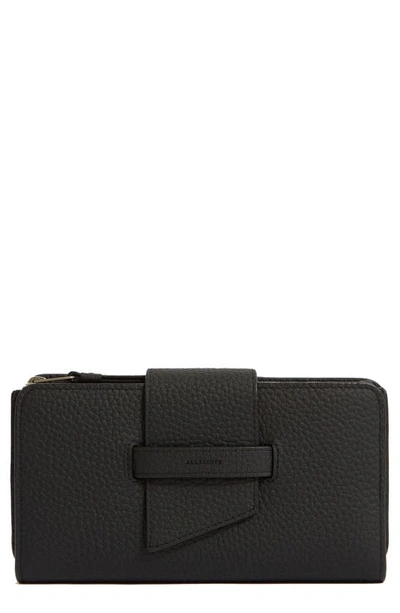 Allsaints Ray Leather Wallet In Black/silver