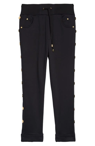 Balmain Black Button-embellished Jersey Sweatpants In 0pa Noir
