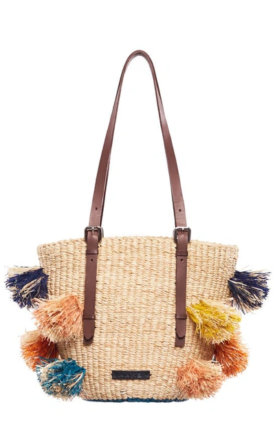 A A K S Aaks Hawa Rainbow Raffia Tote In Natural/ Navy/ Orange/ Yellow