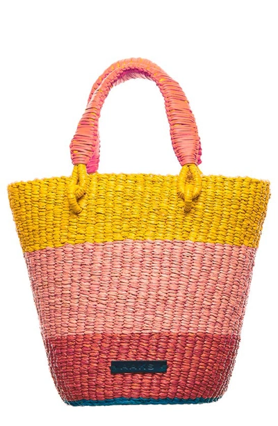 A A K S Tia Raffia Bucket Bag In Yellow/ Pale Pink/ Dark Orange