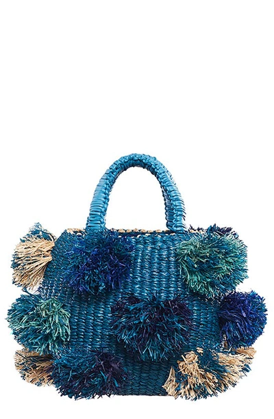 A A K S Aaks Mini Nowa Bowl Raffia Woven Clutch In Blue/ Navy/ Natural