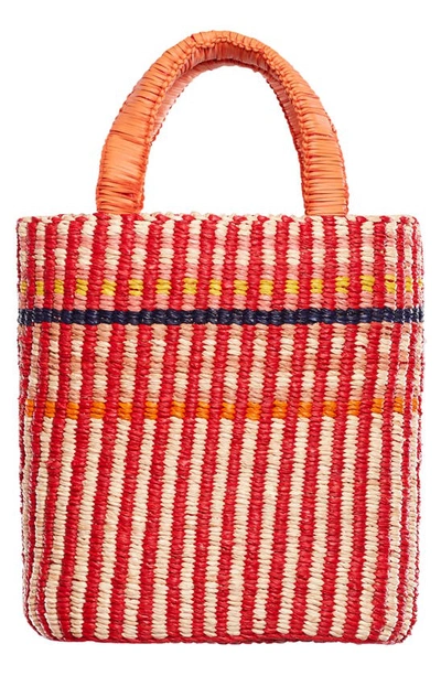 A A K S Aaks Delma Raffia Tote In Red/ Pale/ Pink/ Orange/ Navy