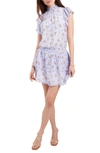 1.state Smocked-neck Flutter-sleeve Dress In Floral Twlght Sky