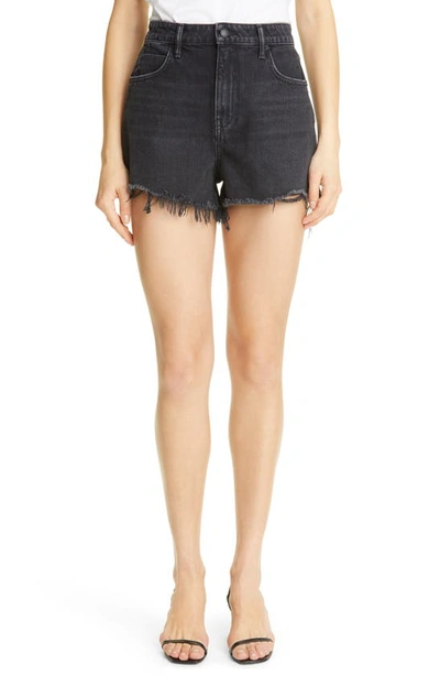 Alexander Wang Bite High Rise Frayed Jean Shorts In Black