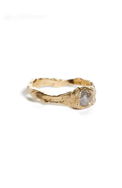 Alice Waese Coma Signet Ring In 14k / Rose Cut Grey Diamond