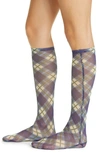 CHOPOVA LOWENA PLAID MESH KNEE SOCKS,1041