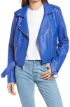 Levi's Faux Leather Fashion Belted Moto Jacket In Sapphire Blue