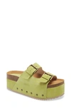 Intentionally Blank Cooper Platform Slide Sandal In Pistachio Suede