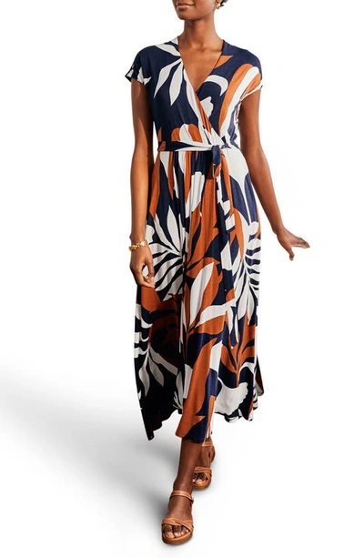 Boden Eleanor Jersey Faux Wrap Maxi Dress In Navy Tropical Flora | ModeSens