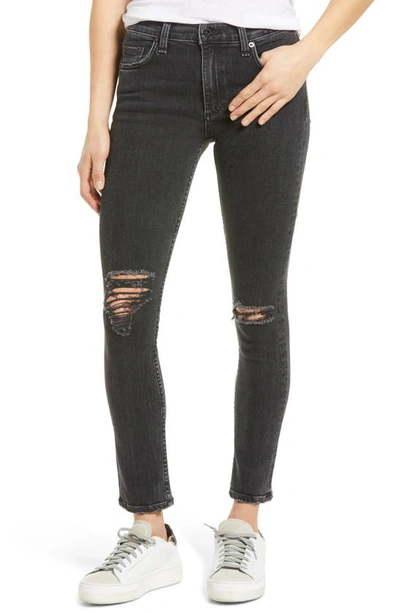 Askk Ny Jax High Waist Ripped Ankle Skinny Jeans In Rock With Holes