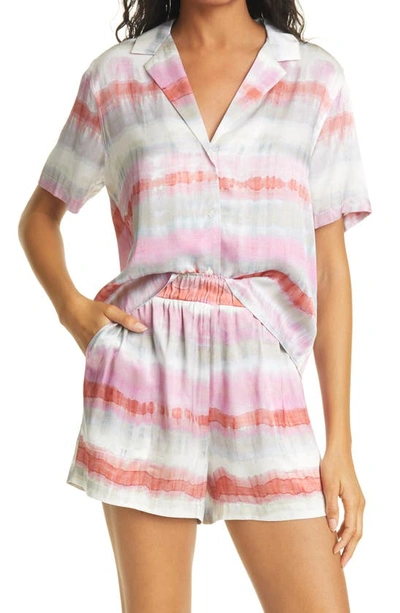 Rails Maui Satin Short Sleeve Button-up Shirt In Coral Waves