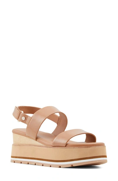 Aldo Onalisa Platform Wedge Sandal In Light Brown Faux Leather