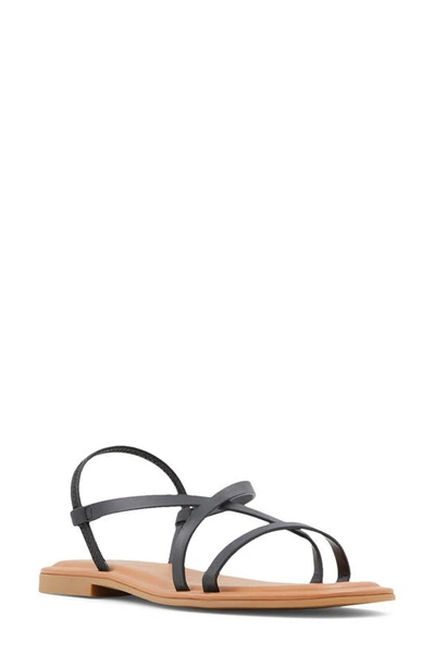 Aldo Broasa Flat Sandal In Black Faux Leather