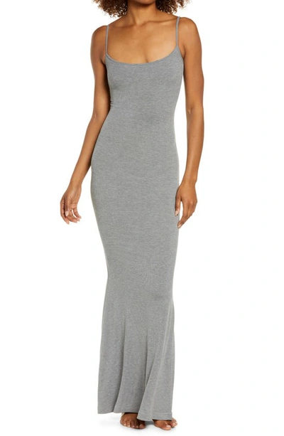 Skims Ribbed Long Slipdress In Grey