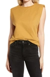 Allsaints Coni Shoulder Pad Cotton Sleeveless Muscle T-shirt In Ochre Yellow