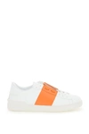 Valentino Open Low-top Leather Trainers In Bianco Orange Zest