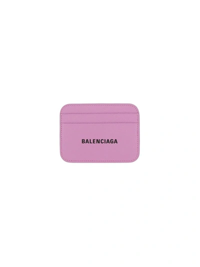 Balenciaga Branded Card Holder In Lilac/ L Black