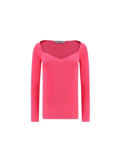 Balenciaga Off-the-shoulder Knit Evening Top In Pink