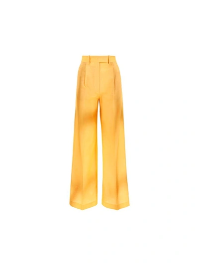 Fendi Sunset Wide-leg Pleated Pants In Yellow