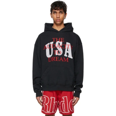 Rhude Cotton Dreamers Printed Hoodie In Black