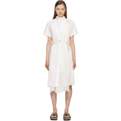 Sacai White Poplin Pleated Dress In 151 Off White