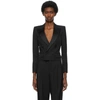 SAINT LAURENT BLACK GRAIN DE POUDRE CROPPED TUXEDO BLAZER