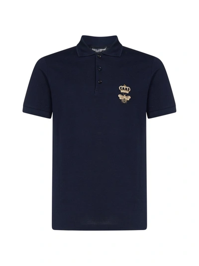 Dolce & Gabbana Embroiderd Logo Polo Shirt In Blue