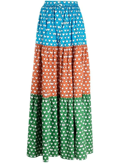 Alessandro Enriquez Heart Print Maxi Skirt In Blue