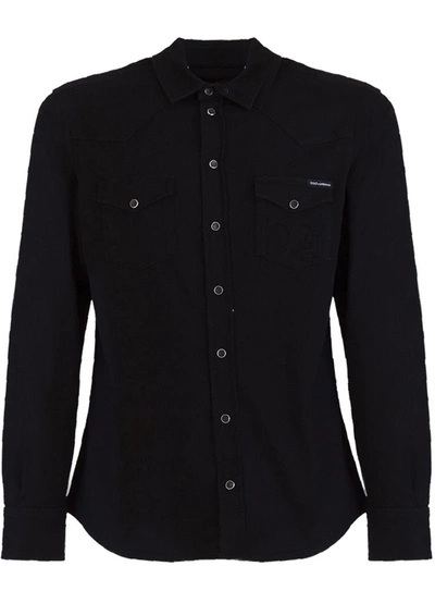 Dolce & Gabbana Logo-embossed Denim Shirt In Black