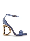 Dolce & Gabbana Patchwork Denim Sandals With Baroque Dg Heel In Cream