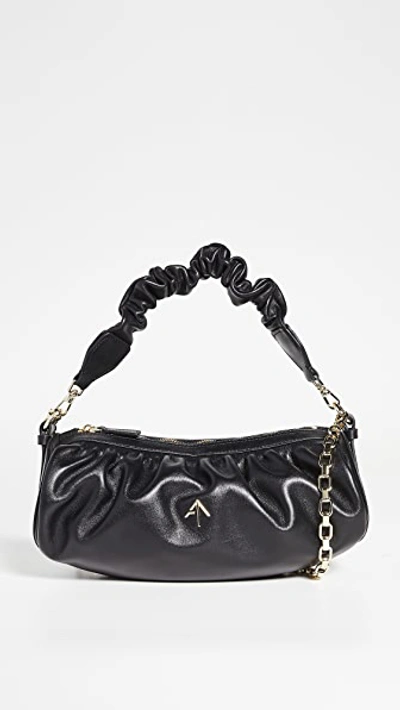 Manu Atelier Ruched Cylinder Chain Xx Bag In Black