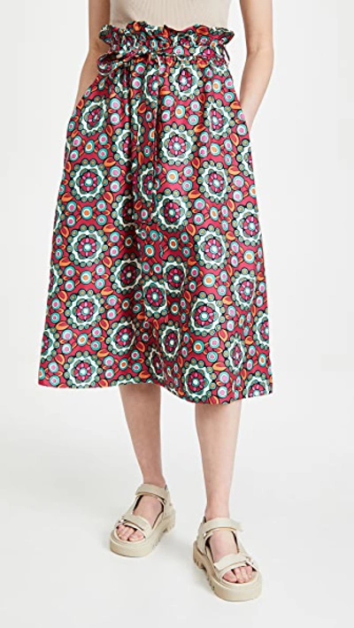 La Doublej Sardegna Kaleidoscope Fuxia-print Silk Midi Skirt