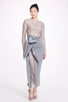 MARCHESA EMBELLISHED LONG SLEEVE DRESS,MC21FM4819-18